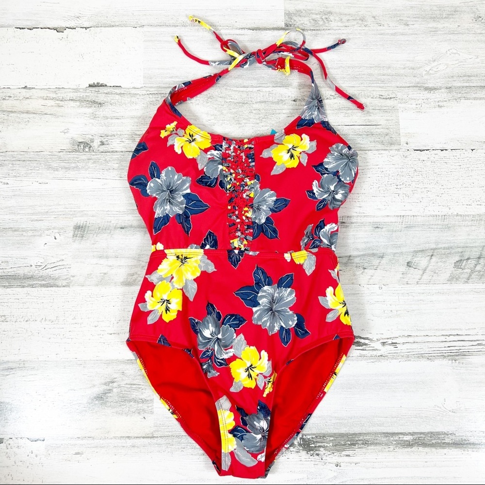 Ambrielle Red Floral One Piece Swimsuit Size Small